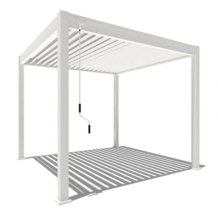 Weide Pergola Classic 3 x 3 M Weiß - B x T: 300 x 300 cm, Farbe Gestell: Weiß, Metall - Weiße Pergola mit verstellbarem Lamellendach, bedienbar über eine Handkurbel.