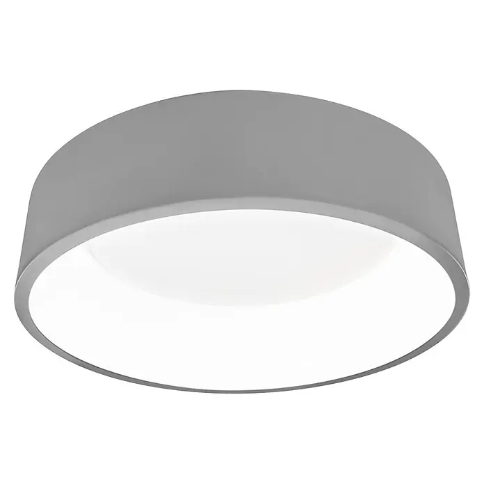 Ledvance Smart+ WiFi LED-Deckenleuchte rund Cylinder - 24 W, Ø x H: 450 x 134 mm, Grau - Runde graue LED-Deckenleuchte mit weißem Diffusor, die Licht abstrahlt.