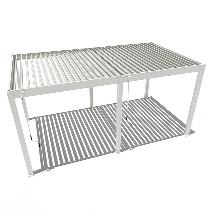 Weide Pergola Classic 3 x 5,3 M Weiß - B x T: 530 x 300 cm, Farbe Gestell: Weiß, Aluminium - Weiße Pergola mit verstellbaren Lamellen am Dach, die gestreifte Schatten wirft.