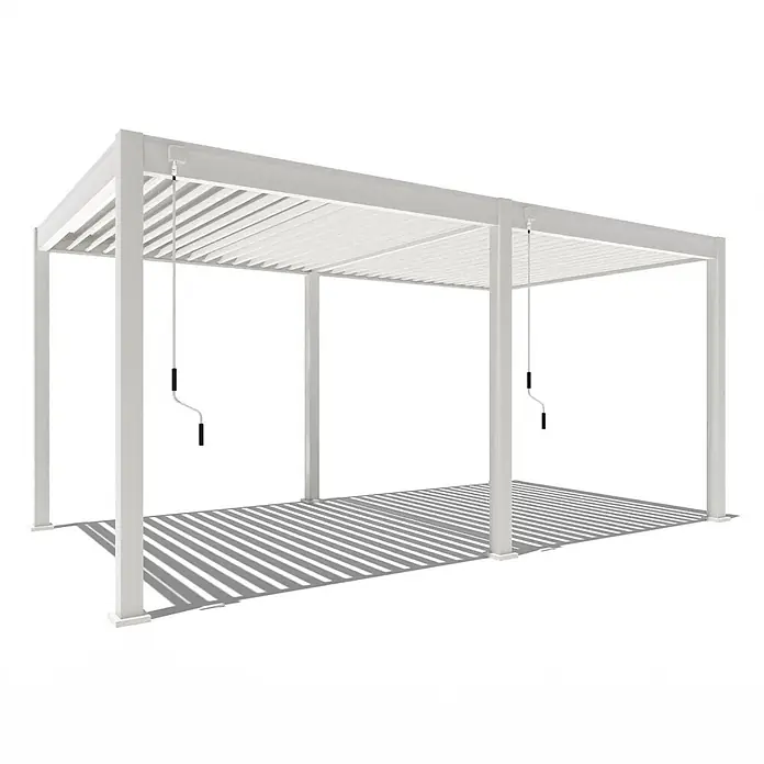 Weide Pergola Classic 3 x 5,3 M Weiß - B x T: 530 x 300 cm, Farbe Gestell: Weiß, Aluminium - Weiße Lamellenpergola mit verstellbaren Dachlamellen und zwei Handkurbeln.