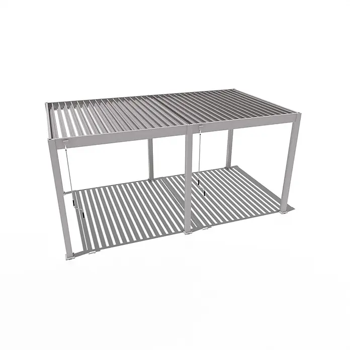 Weide Pergola Classic 3 x 5,3 M Ivory Sand - B x T: 530 x 300 cm, Farbe Gestell: Sand, Aluminium - Hellgraue Metall-Pergola mit verstellbarem Lamellendach für variablen Schatten.
