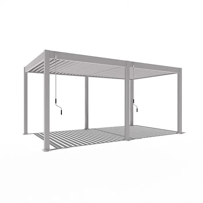 Weide Pergola Classic 3 x 5,3 M Ivory Sand - B x T: 530 x 300 cm, Farbe Gestell: Sand, Aluminium - Moderne graue Metall-Pergola mit verstellbarem Lamellendach und zwei Handkurbeln zur Lamellensteuerung.