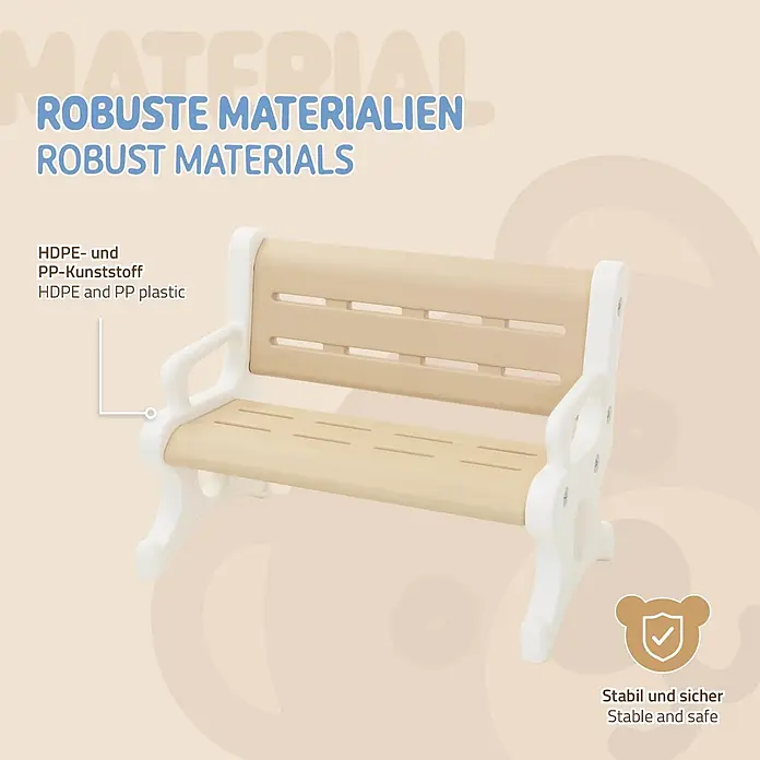 ECD Germany Kinder-Gartenstuhl - 1 Stk., HDPE, Kunststoff, Braun, Weiß - Hellbeige-weiße Kinderbank aus HDPE-/PP-Kunststoff, stabil und sicher.