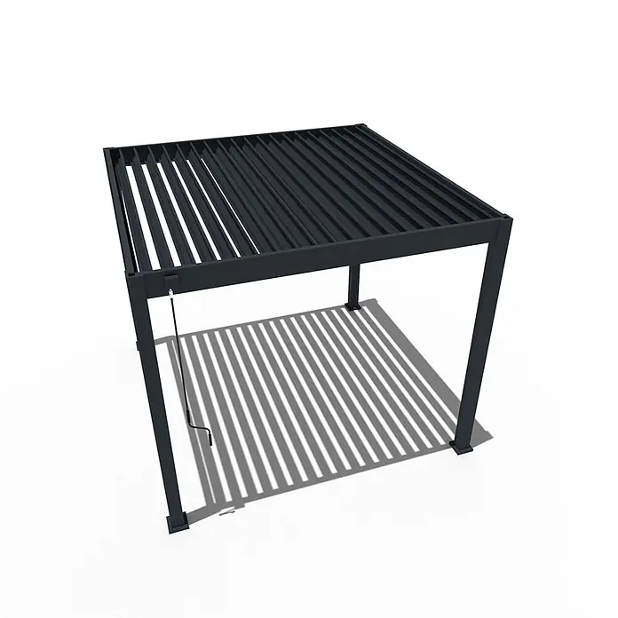 Weide Pergola Classic 3 x 3 M Anthrazit - Farbe Gestell: Anthrazit, Aluminium - Schwarze Metall-Pergola mit verstellbarem Lamellendach, bedient über eine Kurbel.