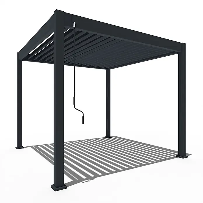 Weide Pergola Classic 3 x 3 M Anthrazit - Farbe Gestell: Anthrazit, Aluminium - Dunkelgraue Aluminium-Pergola mit verstellbarem Lamellendach, bedienbar mit einer Handkurbel.