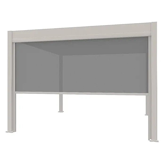 Weide Pergola Sonnenrollo Seitenwand für Weide Pergola einstellbar Sand 2,65 Meter - B x T: 234 x 6 cm, Metall - Graues, ausziehbares Rollo mit hellgrauem Metallrahmen, geeignet für Sonnen- und Sichtschutz im Außenbereich.