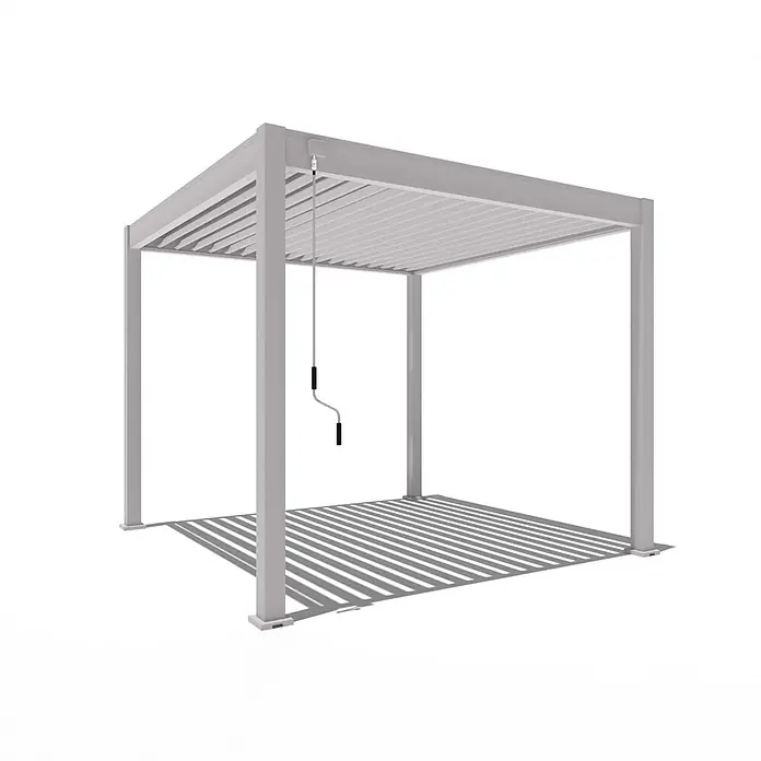 Weide Pergola Classic 3 x 3 M Ivory Sand - B x T: 300 x 300 cm, Farbe Gestell: Sand, Aluminium - Hellgraue Aluminium-Pergola mit verstellbaren Lamellendachpaneelen, bedienbar über eine Handkurbel.