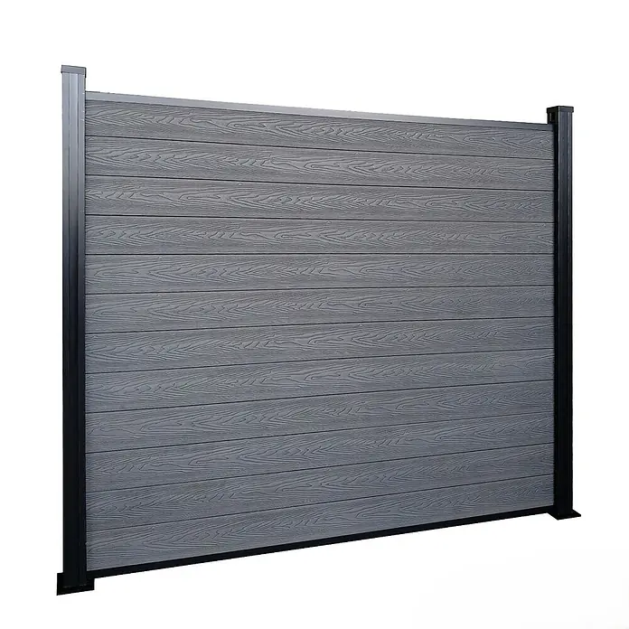 Floordirekt Sichtschutzelement Kronos - B x H: 180 x 180 cm, Verbundwerkstoff, Ash Grey - Graues Sichtschutzelement in Holzoptik mit schwarzen Pfosten und Leisten.