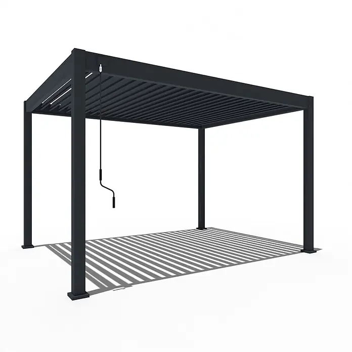 Weide Pergola Classic 3 x 4 M Anthrazit - Farbe Gestell: Anthrazit, Aluminium - Dunkelgraue Metall-Pergola mit verstellbarem Lamellendach und Handkurbel zur Schattenregulierung.