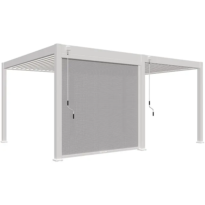 Weide Pergola Sonnenrollo Weiß - Metall - Weiße Metallpergola mit ausziehbarer grauer Gitterleinwand, per Handkurbel bedient.