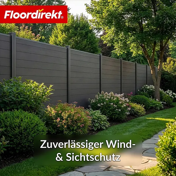 Floordirekt Sichtschutzelement Ponza - B x H: 180 x 180 cm, Verbundwerkstoff, Schwarz - Zuverlässiger Wind- und Sichtschutz im Garten aus anthrazitfarbenem Verbundwerkstoff.
