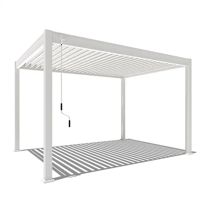 Weide Pergola Classic 3 x 4 M Weiß - Farbe Gestell: Weiß, Aluminium - Weiße Lamellen-Pergola mit verstellbarem Lamellendach und Handkurbel zur Schattenregulierung.