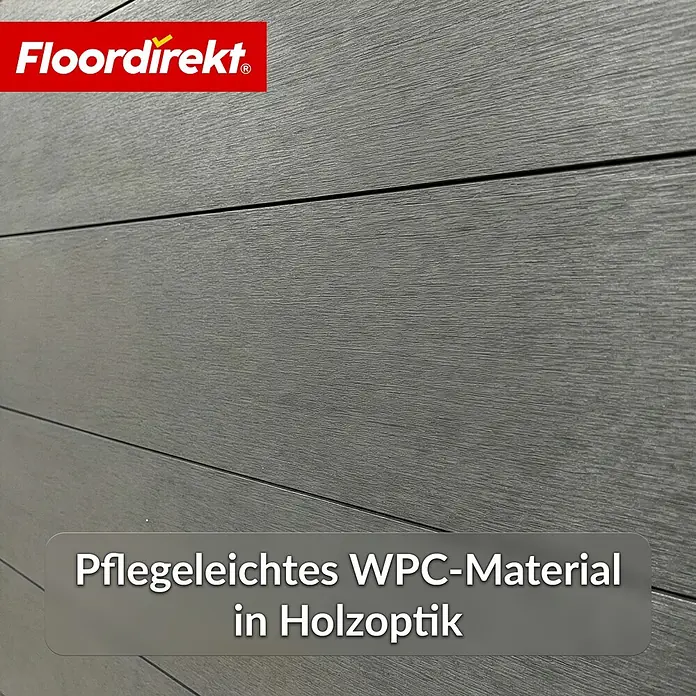 Floordirekt Sichtschutzelement Ponza - B x H: 180 x 180 cm, Verbundwerkstoff, Schwarz - Dunkelgraue WPC-Terrassendielen in Holzoptik, pflegeleichtes Material.