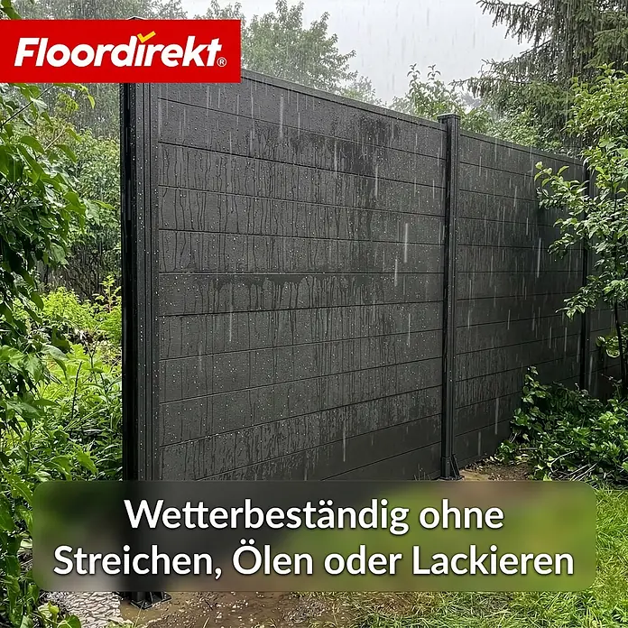 Floordirekt Sichtschutzelement Ponza - B x H: 180 x 180 cm, Verbundwerkstoff, Schwarz - Dunkelgrauer WPC-Sichtschutzzaun im Regen, wetterbeständig ohne Streichen, Ölen oder Lackieren.
