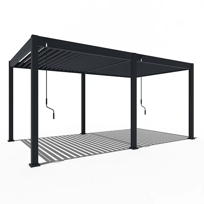 Weide Pergola Classic 3 x 5,3 M Anthrazit - B x T: 530 x 300 cm, Farbe Gestell: Graphitgrau, Aluminium - Schwarze Metallpergola mit verstellbarem Lamellendach, bedienbar mit sichtbaren Kurbeln, spendet Schatten.