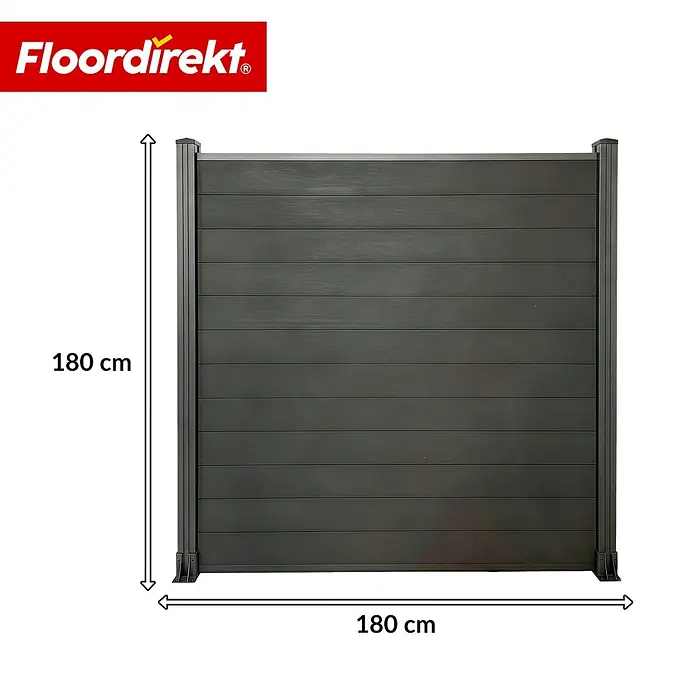 Floordirekt Sichtschutzelement Ponza - B x H: 180 x 180 cm, Verbundwerkstoff, Schwarz - Dunkelgraues WPC-Sichtschutzelement mit Holzmaserung, 180x180 cm.