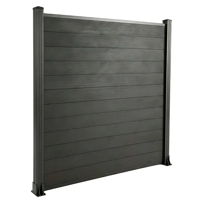 Floordirekt Sichtschutzelement Ponza - B x H: 180 x 180 cm, Verbundwerkstoff, Schwarz - Dunkelgrauer WPC-Sichtschutz mit horizontalen Strukturpaneelen und stabilen Pfosten.