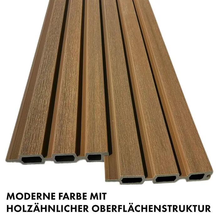 Floordirekt Sichtschutzelement Kronos - B x H: 180 x 180 cm, Verbundwerkstoff, Teak - Braune, geriffelte Verbunddielen mit Holzmaserung, hohlem Profil, für Terrassen oder Verkleidungen.