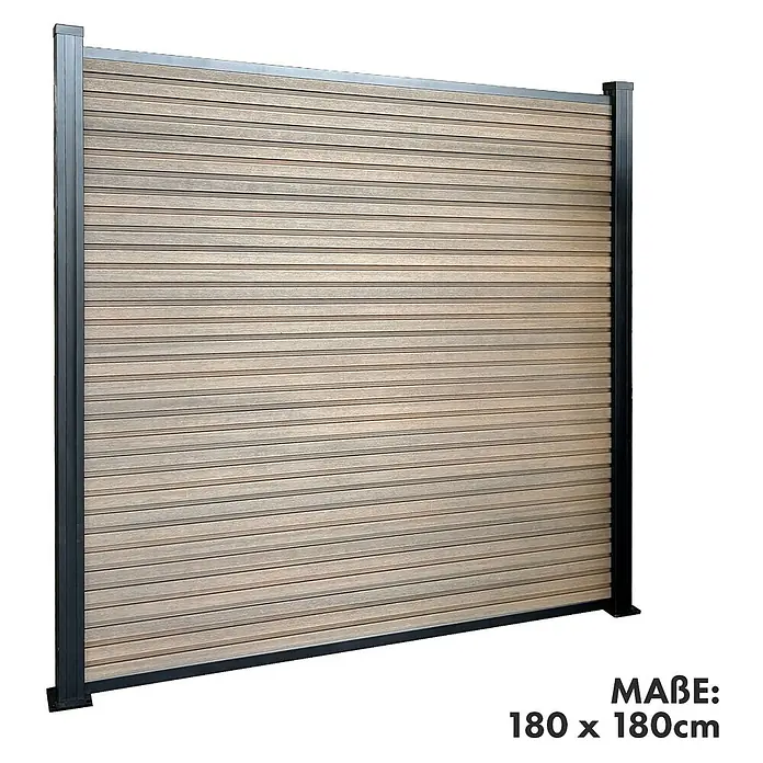 Floordirekt Sichtschutzelement Kronos - B x H: 180 x 180 cm, Verbundwerkstoff, Teak - Moderner Sichtschutzzaun mit hellen Holzoptik-Lamellen und dunklem Anthrazitrahmen.