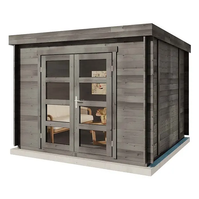 Alpholz Gartenhaus Paloma Sol - Außenmaß inkl. Dachüberstand (B x T): 298 x 298 cm, Holz, Anthrazitgrau - Modernes graues Holzgartenhaus mit Flachdach und doppelt verglasten Türen.