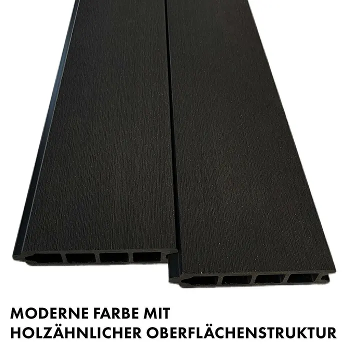 Floordirekt Sichtschutzelement Kronos - B x H: 180 x 180 cm, Verbundwerkstoff, Schwarz - Dunkle Terrassendielen mit holzähnlicher Oberflächenstruktur und Hohlkammerprofil.