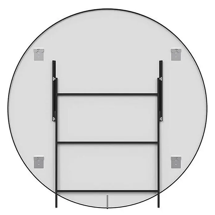 Home Deluxe Standspiegel KALI -  - Rückansicht eines runden Spiegels mit schwarzem H-förmigen Metallständer.