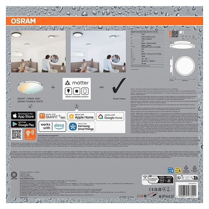 Ledvance Smart+ Plafón LED redondo Orbis (18 W, Ø x Al: 30 x 4,7 cm, Plata, Multicolor) | BAUHAUS