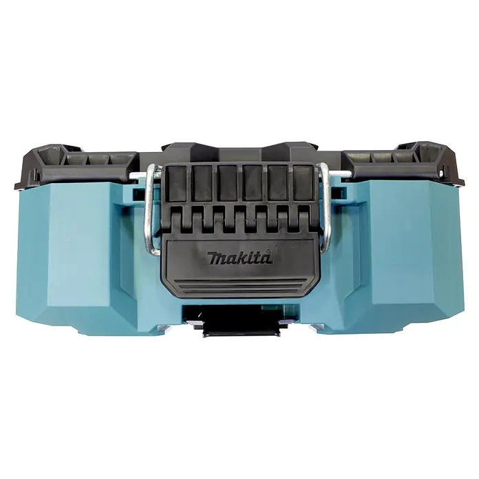 Makita Werkzeugkasten Maktrak M - Kunststoff, L x B x H: 56,2 x 38,7 x 16,2 cm - Makita Werkzeugkasten in Türkis und Schwarz mit schwarzem Deckel und Metalltragegriff.