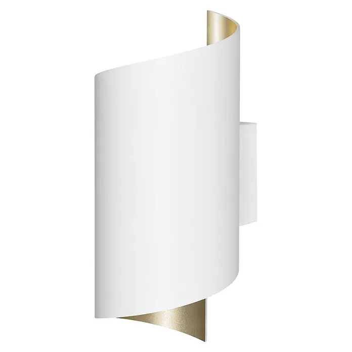 Ledvance Smart+ WiFi LED-Wandleuchte - 12 W, L x B x H: 12,7 x 9,5 x 23 cm, Weiß, Warmweiß - Moderne weiße geschwungene Wandleuchte mit goldenen Metallakzenten für indirekte Beleuchtung.