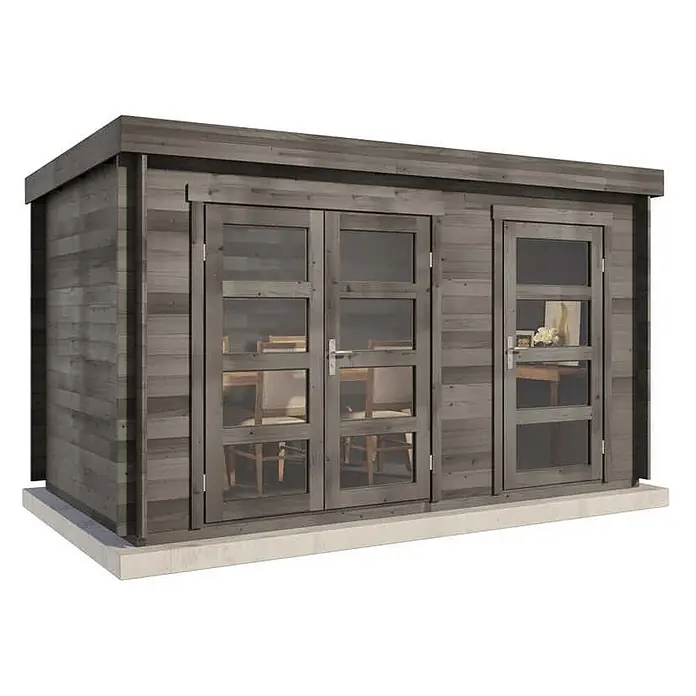 Alpholz Gartenhaus Paloma Grande - Außenmaß inkl. Dachüberstand (B x T): 398 x 230 cm, Holz, Anthrazitgrau - Modernes dunkelgraues Gartenhaus aus Holz mit verglasten Doppeltüren und einer Einzeltür, als Garten- oder Atelierhaus nutzbar.