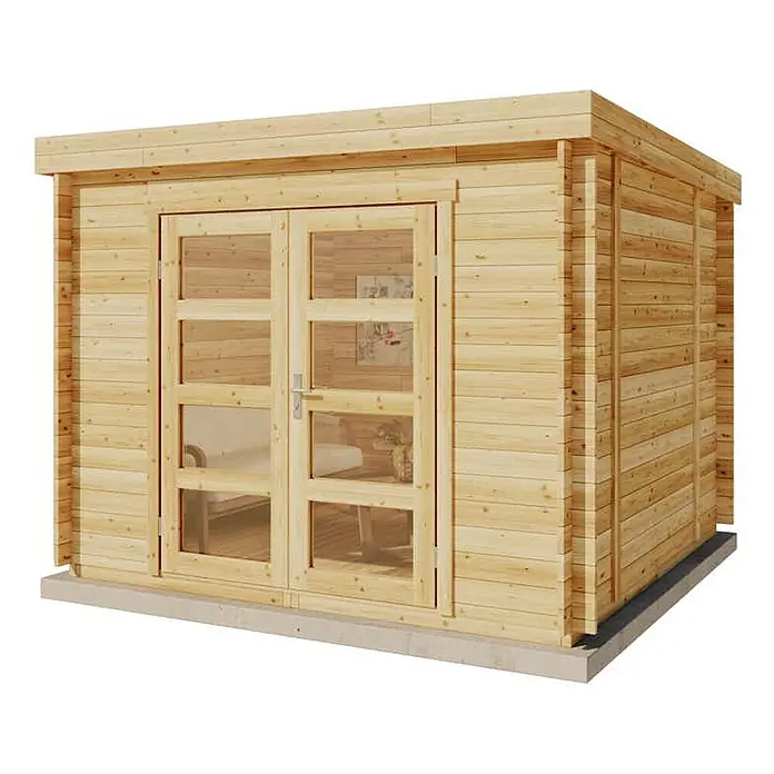 Alpholz Gartenhaus Paloma Sol - Außenmaß inkl. Dachüberstand (B x T): 298 x 298 cm, Holz, Naturbelassen - Gartenhaus aus Naturholz mit breiten Doppelglastüren, ideal für den Garten oder als Lagerraum.