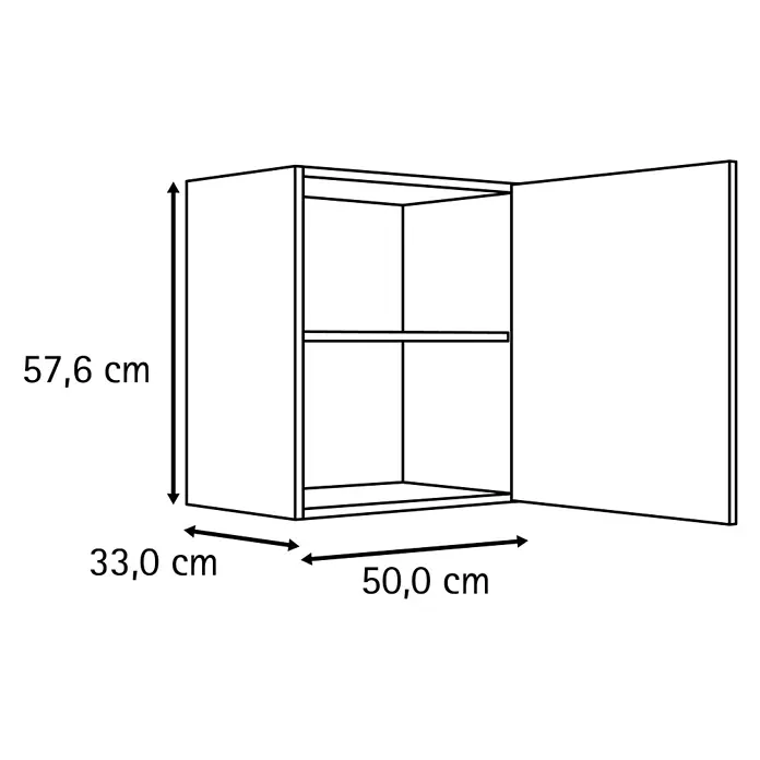 Optifit Optimulti Küchen-Hängeschrank Bonn214 - B x T x H: 50 x 33 x 57,6 cm, Weiß - Schrank mit offener Tür, Regal. Maße: H 57,6 cm, T 33,0 cm, B 50,0 cm.
