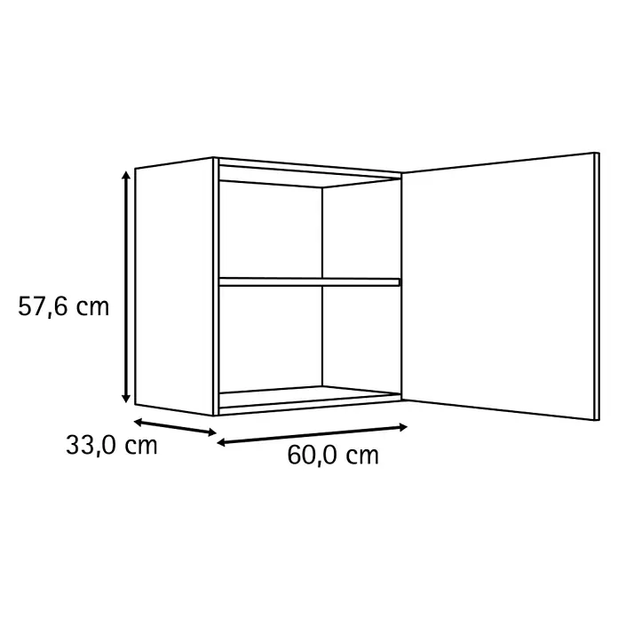 Optifit Optimulti Küchen-Hängeschrank Kiel420 - Anthrazit - Hängeschrank mit einem Einlegeboden, zwei Türen (eine offen), Maße: 57,6 cm Höhe, 33,0 cm Tiefe, 60,0 cm Breite.