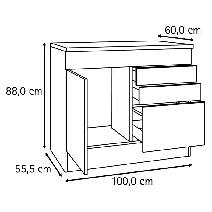 Optifit Optimulti Spülenunterschrank Bonn214 - 60 x 100 x 88 cm, Dekor Front: Weiß - Unterschrank mit zwei Türen und drei Schubladen, Maße 100 x 88 x 60 cm (B x H x T).
