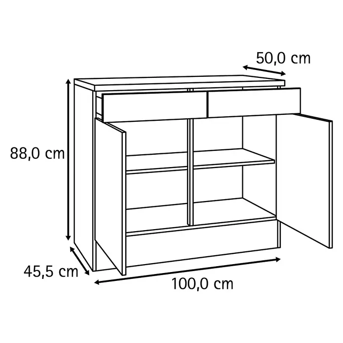 Optifit Optimulti Küchen-Unterschrank Bonn214 - B x T x H: 100 x 50 x 88 cm, Weiß/Grau - Schrank mit 2 Schubladen, 2 Türen und Regalböden. Maße: 100 cm B, 88 cm H, 45,5 cm T (obere Platte 50 cm T).