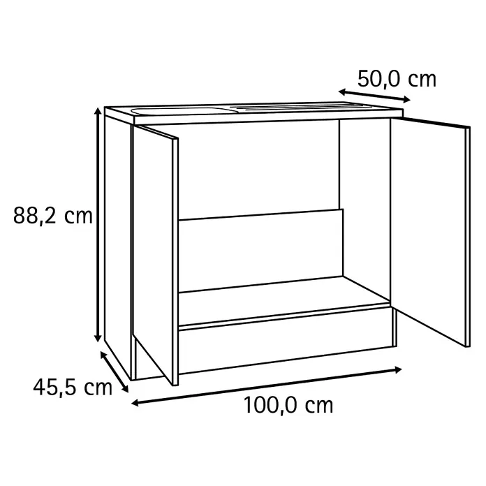 Optifit Optimulti Spülenunterschrank Bonn214 - 50 x 100 x 88,2 cm, Dekor Front: Weiß - Küchenspülenschrank mit zwei Türen und Einlegeboden. Maße: 88,2 x 100,0 x 50,0 cm (H x B x T).