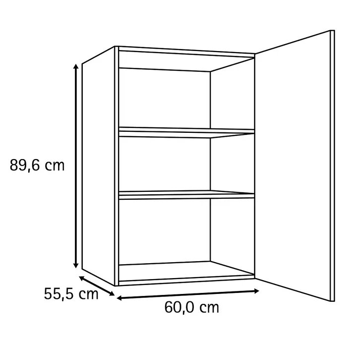 Optifit Optimulti Küchen-Hängeschrank Bonn214 - B x T x H: 60 x 55,5 x 89,6 cm, Weiß - Lagerschrank mit drei Regalböden und offener Tür, Maße: 89,6 cm hoch, 60,0 cm breit, 55,5 cm tief.