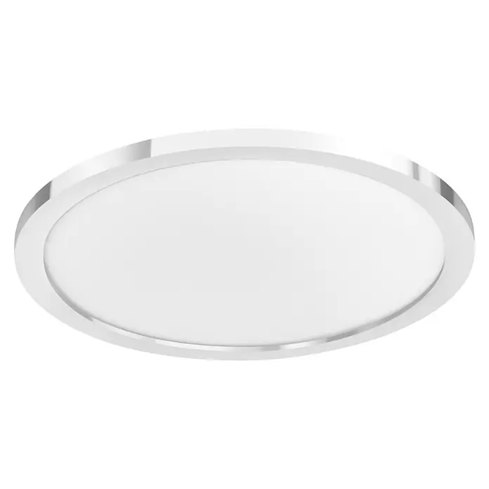 Ledvance Smart+ LED-Deckenleuchte rund - 18 W, Ø x H: 30 x 4,7 cm, Silber, Mehrfarbig - Weißes ovales LED-Deckenpanel mit metallischem Silberrahmen.