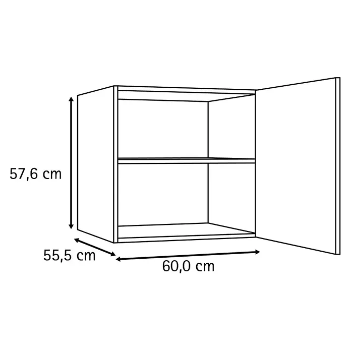 Optifit Optimulti Küchen-Hängeschrank Bonn214 - B x T x H: 60 x 55,5 x 57,6 cm, Weiß - Wandschrank mit offener Tür und zwei Regalböden, Maße H 57,6 cm, T 55,5 cm, B 60,0 cm.