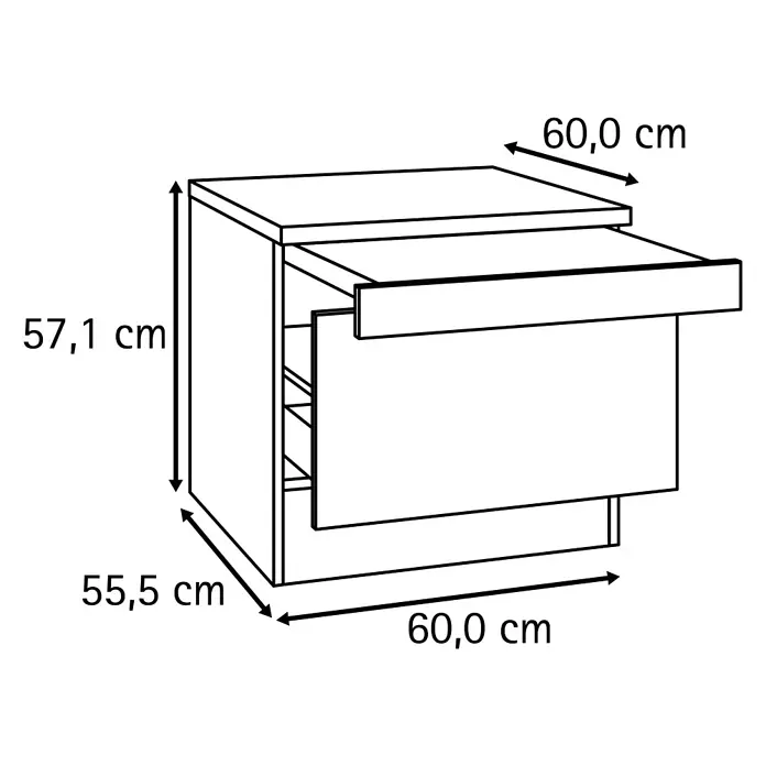 Optifit Optimulti Unterschrank Bonn214 - B x T x H: 60 x 60 x 57,1 cm, Weiß/Grau - Küchenunterschrank mit Auszug, Maße: 57,1cm H x 60,0cm B x 55,5cm T.