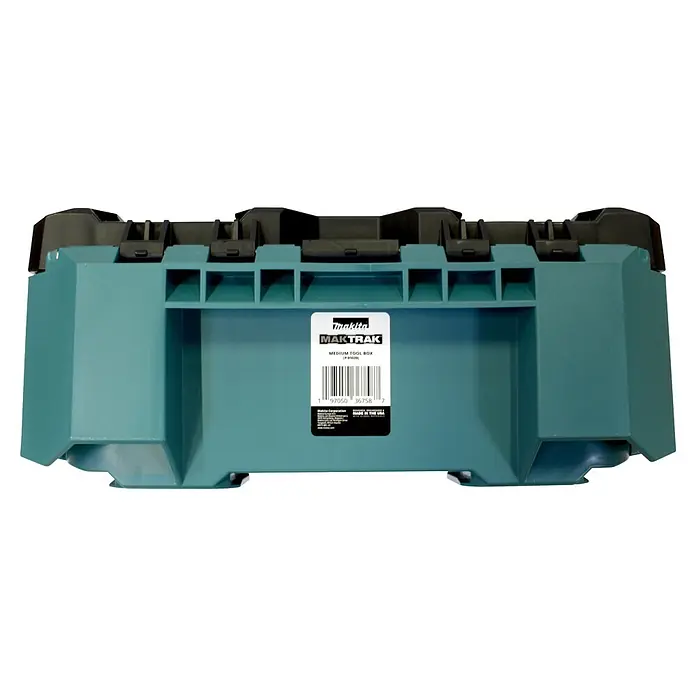 Makita Werkzeugkasten Maktrak M - Kunststoff, L x B x H: 56,2 x 38,7 x 16,2 cm - Türkise Makita MAKTRAK Medium-Werkzeugbox aus Kunststoff mit schwarzem Deckel und Griffsystem.