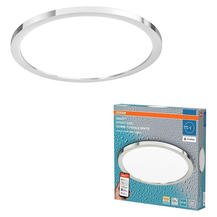 Ledvance Smart+ Plafón LED redondo Orbis (18 W, Ø x Al: 30 x 4,7 cm, Plata, Multicolor) | BAUHAUS