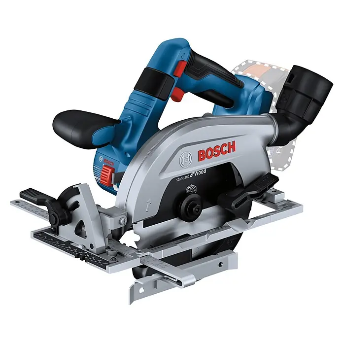 Bosch Professional AMPShare 18V Akku-Handkreissäge GKS 18V-57-2 L - 18 V, Ohne Akku, Durchmesser Sägeblatt: 165 mm, 5.000 U/min - Kabellose Bosch Kreissäge in Blau, Grau und Schwarz, mit Sägeblatt, ergonomischem Griff und Tiefenführung.