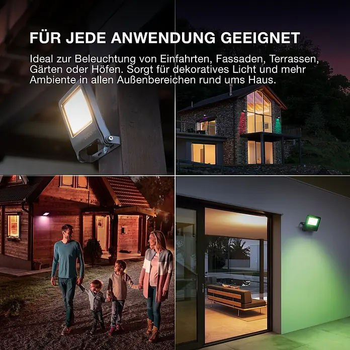 Ledvance Smart+ WiFi LED-Außenwandleuchte Flood - 10 W, 12,5 x 12,5 x 2,8 cm, RGBW - OSRAM LED-Außenstrahler beleuchtet Häuser, Gärten und Personen. Bietet dekoratives Licht in verschiedenen Farben für vielseitigen Außeneinsatz.