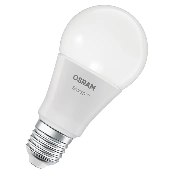 Ledvance Smart+ WiFi Smart-LED-Lampe - E27, Dimmbar, Mehrfarbig, 806 lm, 9 W - Weißes OSRAM SMART+ LED-Leuchtmittel mit metallischem Schraubsockel.
