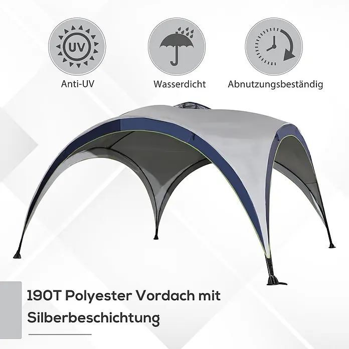 Outsunny Steckpavillon - B x T: 4 m x 400 cm, Farbe Dach: Blau, Silber - Grau-blaues 190T Polyester Vordach mit Silberbeschichtung, Anti-UV, wasserdicht und abnutzungsbeständig.