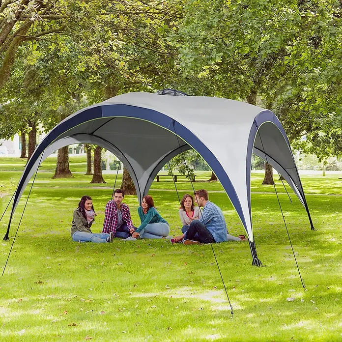 Outsunny Steckpavillon - B x T: 4 m x 400 cm, Farbe Dach: Blau, Silber - Grau-blaue Überdachung spendet vier Personen im Park Schatten.