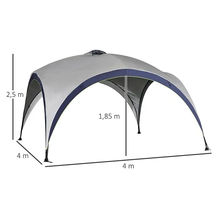 Outsunny Steckpavillon - B x T: 4 m x 400 cm, Farbe Dach: Blau, Silber - Grau-blauer Pavillon mit grünem Rand, 2,5 m hoch (1,85 m Eingangshöhe) und 4x4 m Grundfläche, für Schatten.