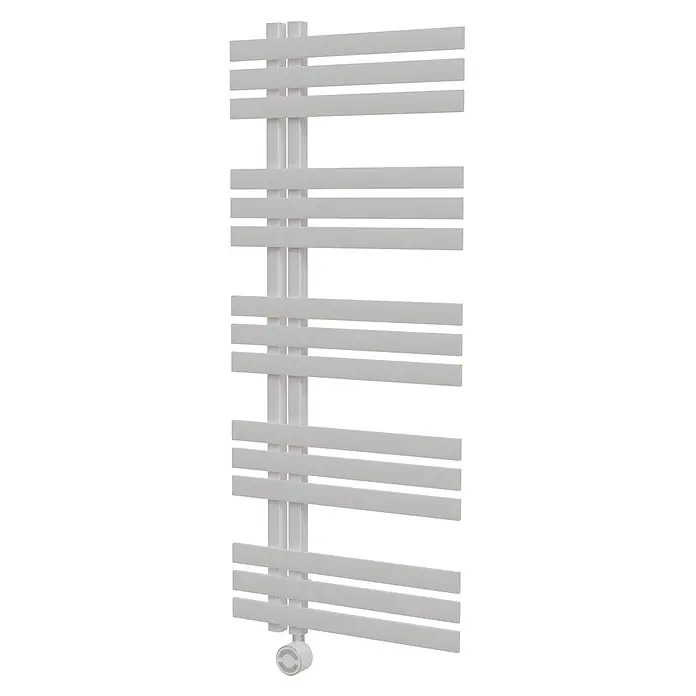 Interpromo Elektro-Badheizkörper Ignis 40x140cm - Weiß 600 W inkl. Heizstab - B x H: 40 x 140 cm - Weißer Handtuchheizkörper mit flachen Horizontalstangen und rechteckigen Vertikalrohren. Unten mit weißem Regelventil.