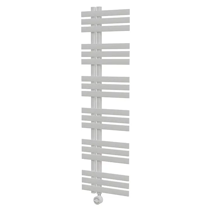 Interpromo Elektro-Badheizkörper Ignis 50x140cm - Weiß 600 W inkl. Heizstab - B x H: 50 x 140 cm - Weißer moderner elektrischer Handtuchwärmer mit flachen Querstreben und einem Thermostat unten links.